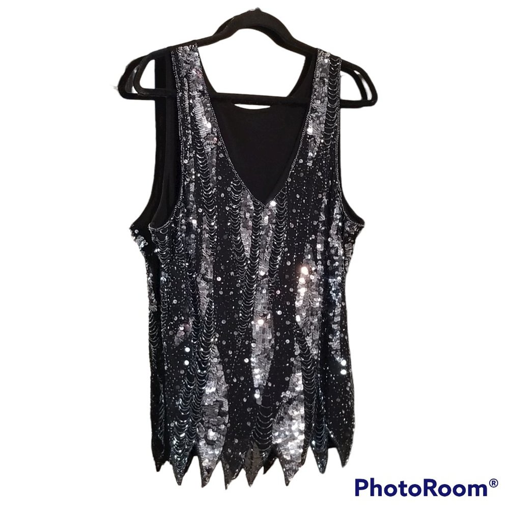 Black Sequin V-Neck Sleeveless Party Top